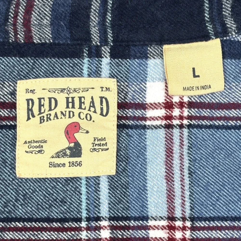 Red Head Brand Co Mens Blue Plaid Flannel Button Down Shirt Large L Long Sleeve‎